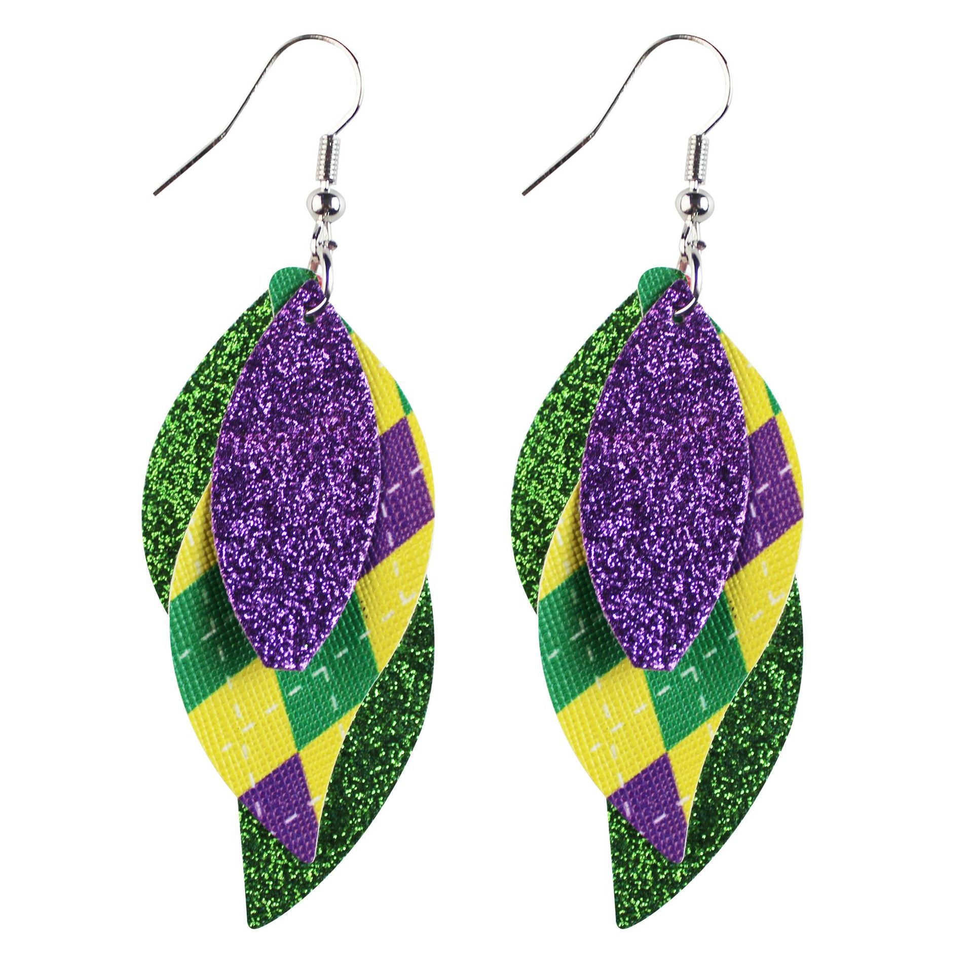 Wholesale Carnival Leather Earrings Multi-layer Stitching Leather Earrings